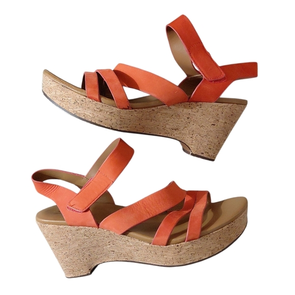 Naturalizer Cynthia Platform Wedge Sandals Orange Strappy Leather Sandals Sz 8.5 - Picture 1 of 9